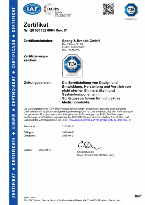 Zertifikat ISO 13485 DE Spang & Brands-1